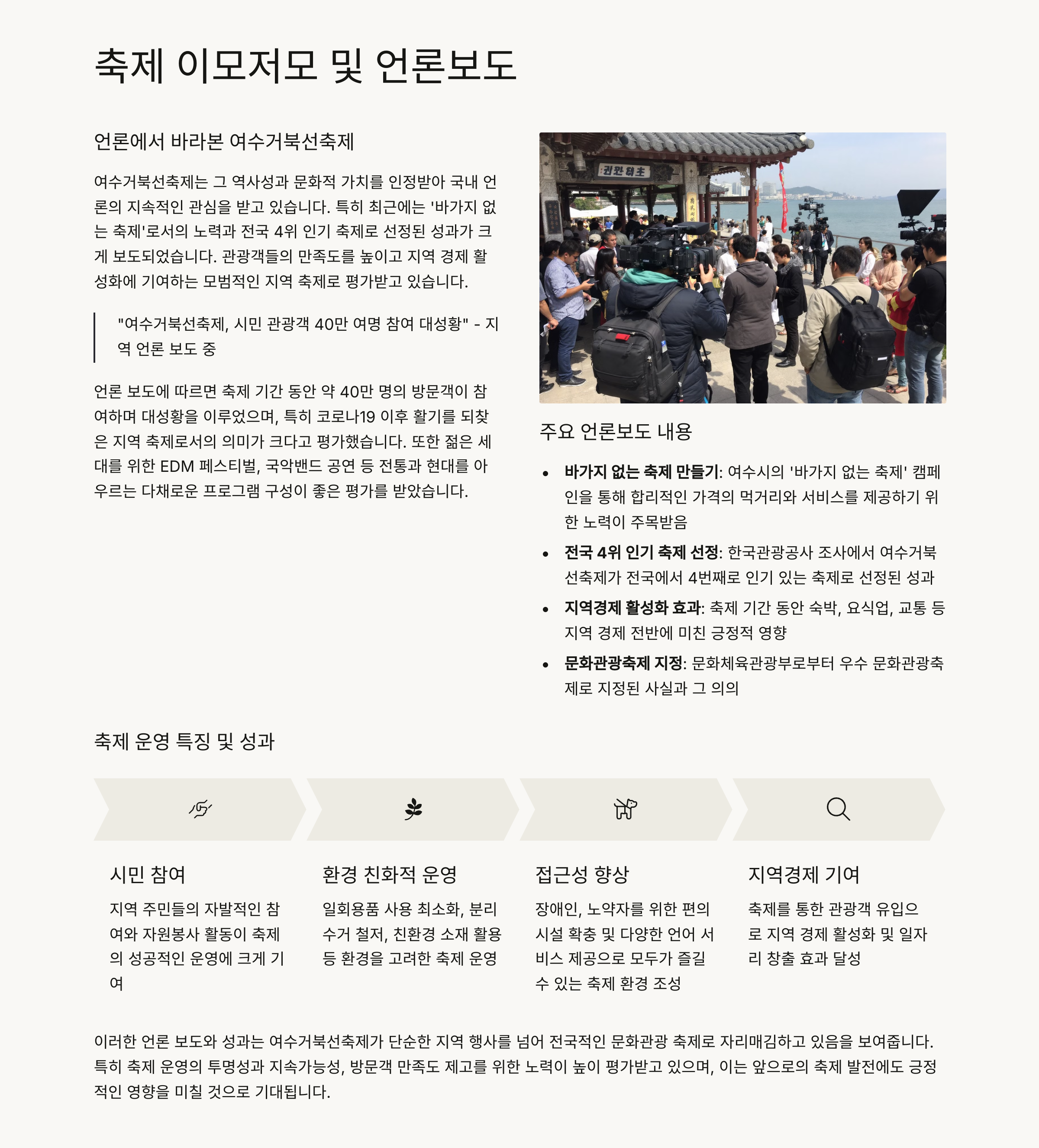 축제 이모저모 및 언론보도