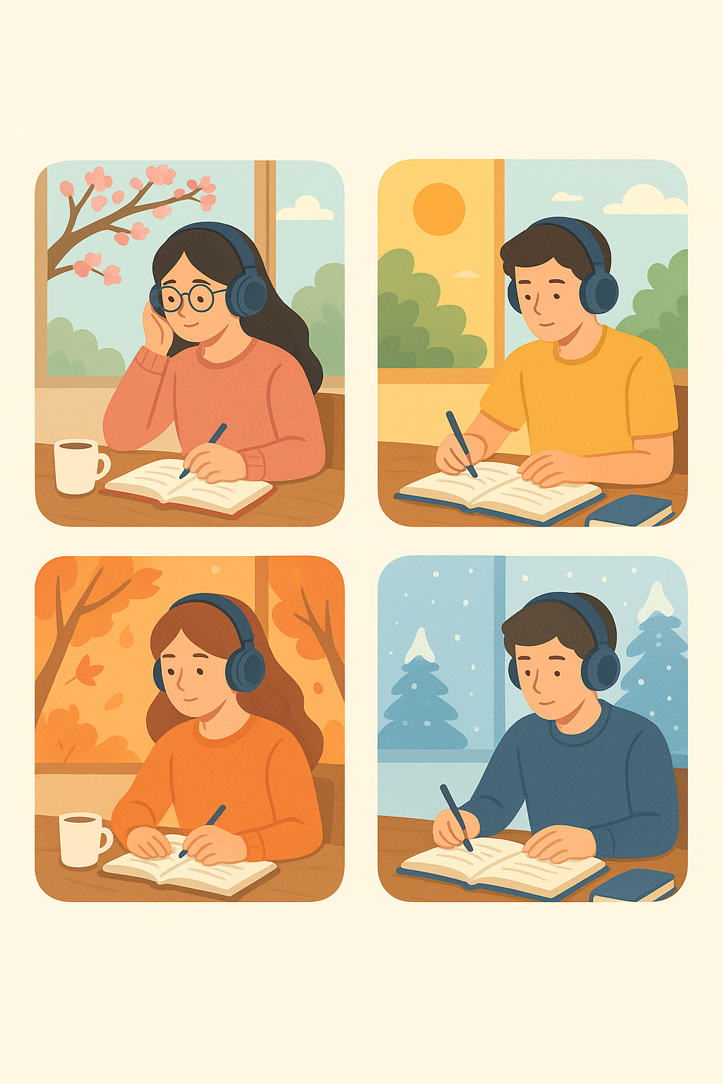 4컷 계절 그림