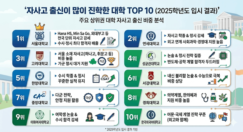 자사고 출신이 많이 진학한 대학 TOP 10