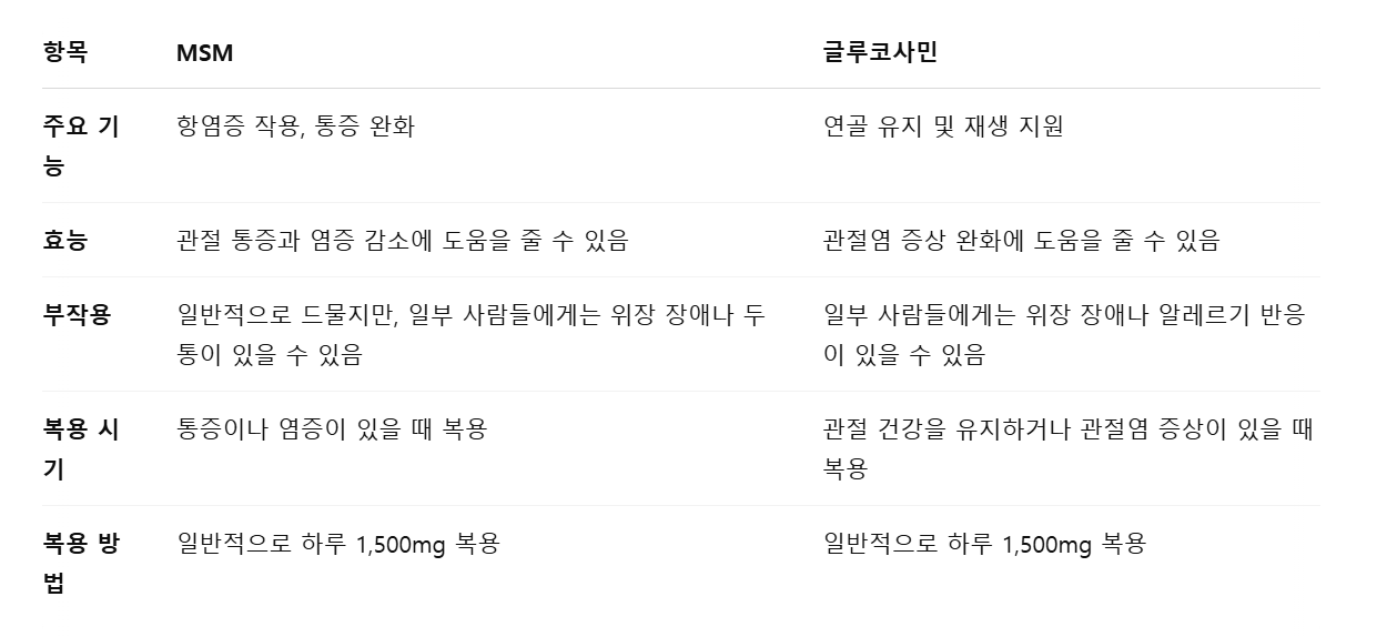 MSM vs 글루코사민