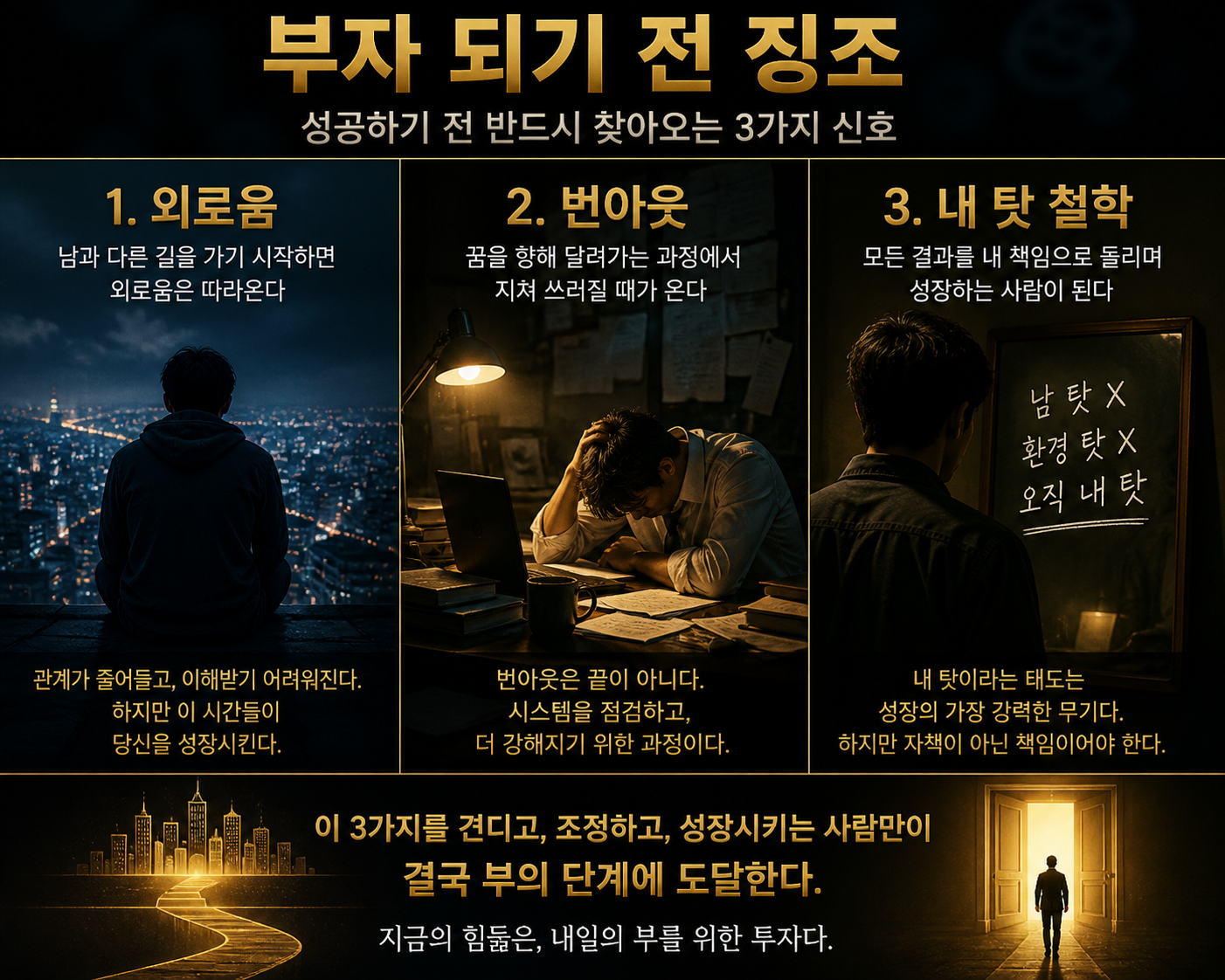 부자 되기 전 징조 (외로움, 번아웃, 내 탓 철학)