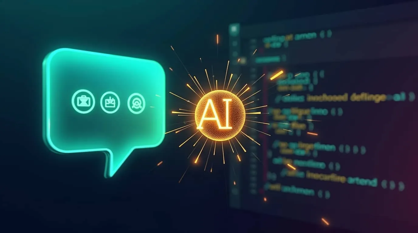 2025년 바이브 코딩 완벽 가이드 대표 이미지. 자연어 프롬프트가 AI 에이전트를 통해 실행 가능한 소스 코드로 자동 변환되는 과정. 대화형 개발과 AI 자동 코딩의 혁신적 워크플로우 표현 (vibe coding guide, AI agent coding, natural language programming, code generation, conversational AI development)