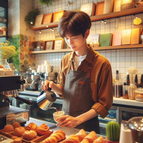 커피 공방에서 커피를 내리는 사람