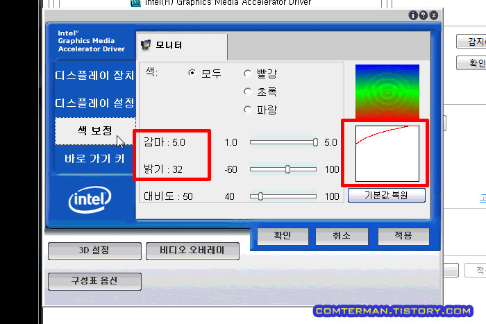 인텔 내장그래픽 감마 값 설정 비정상