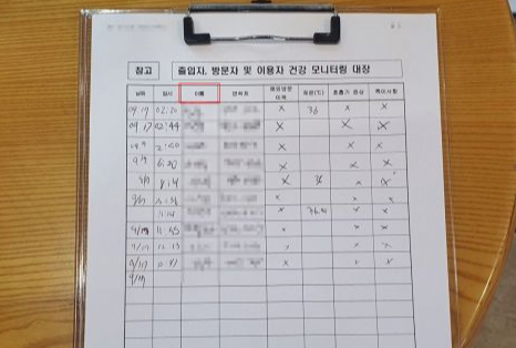 코로나-출입자명부-실제-작성된-사진