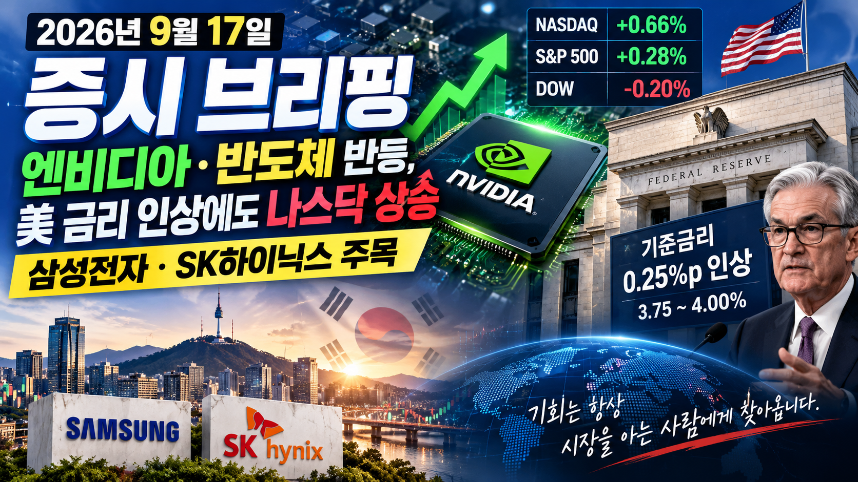 2026년 9월 17일 미국 금리 인상과 엔비디아 반도체 강세를 살펴보는 한국 증시 브리핑