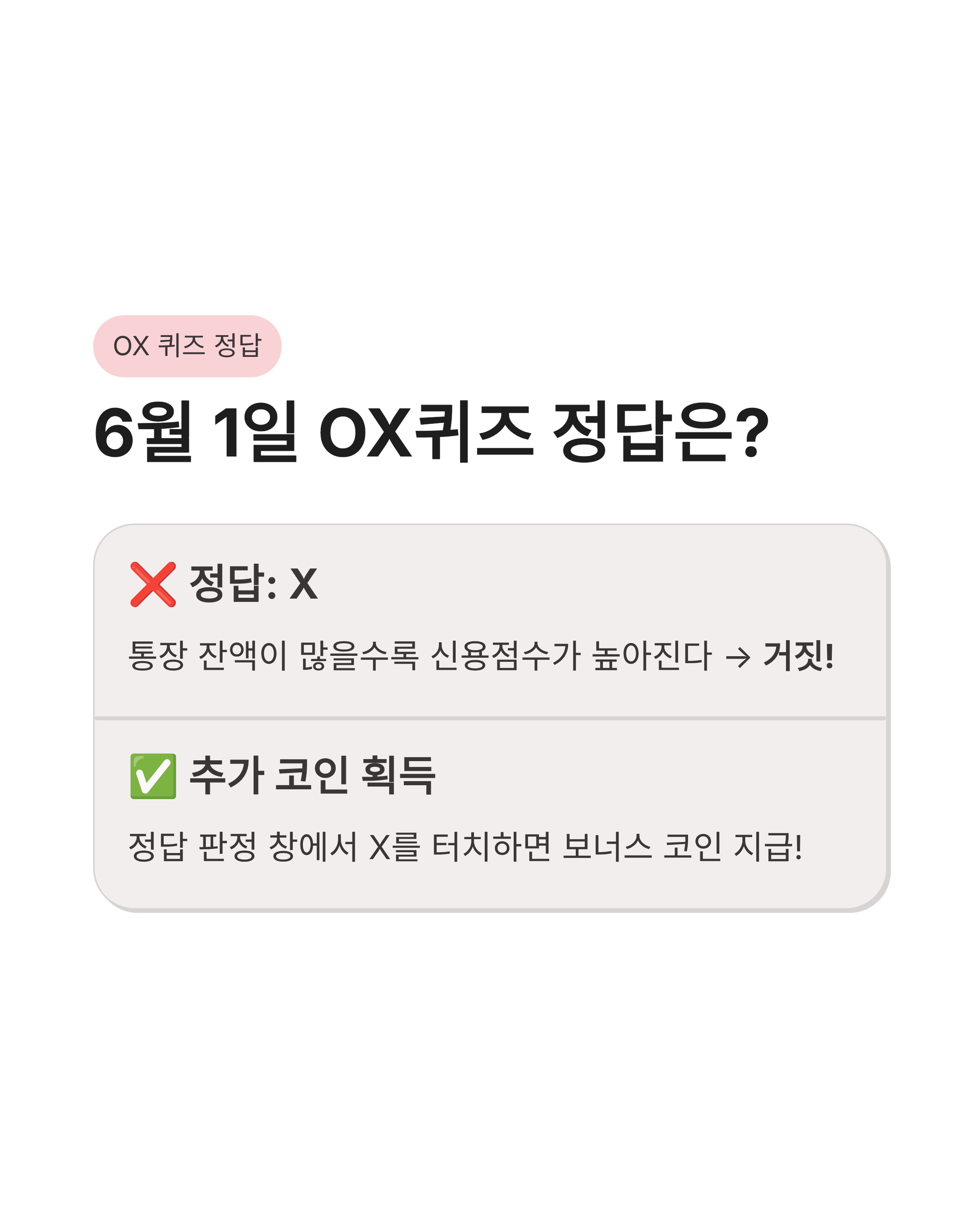 6월1일 비트버니 오늘의 OX 퀴즈 정답 및 신용점수의 진실, 재테크노하우