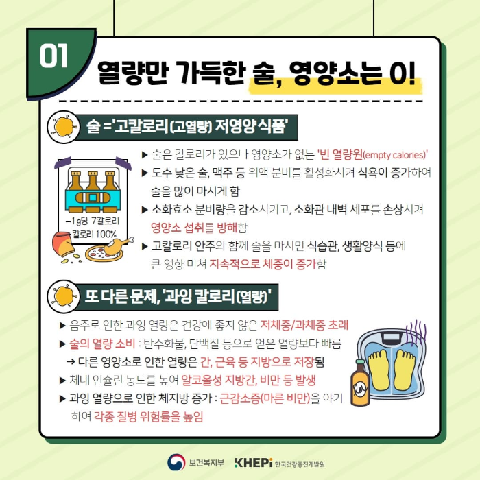 술, 칼로리, 성장 지연
