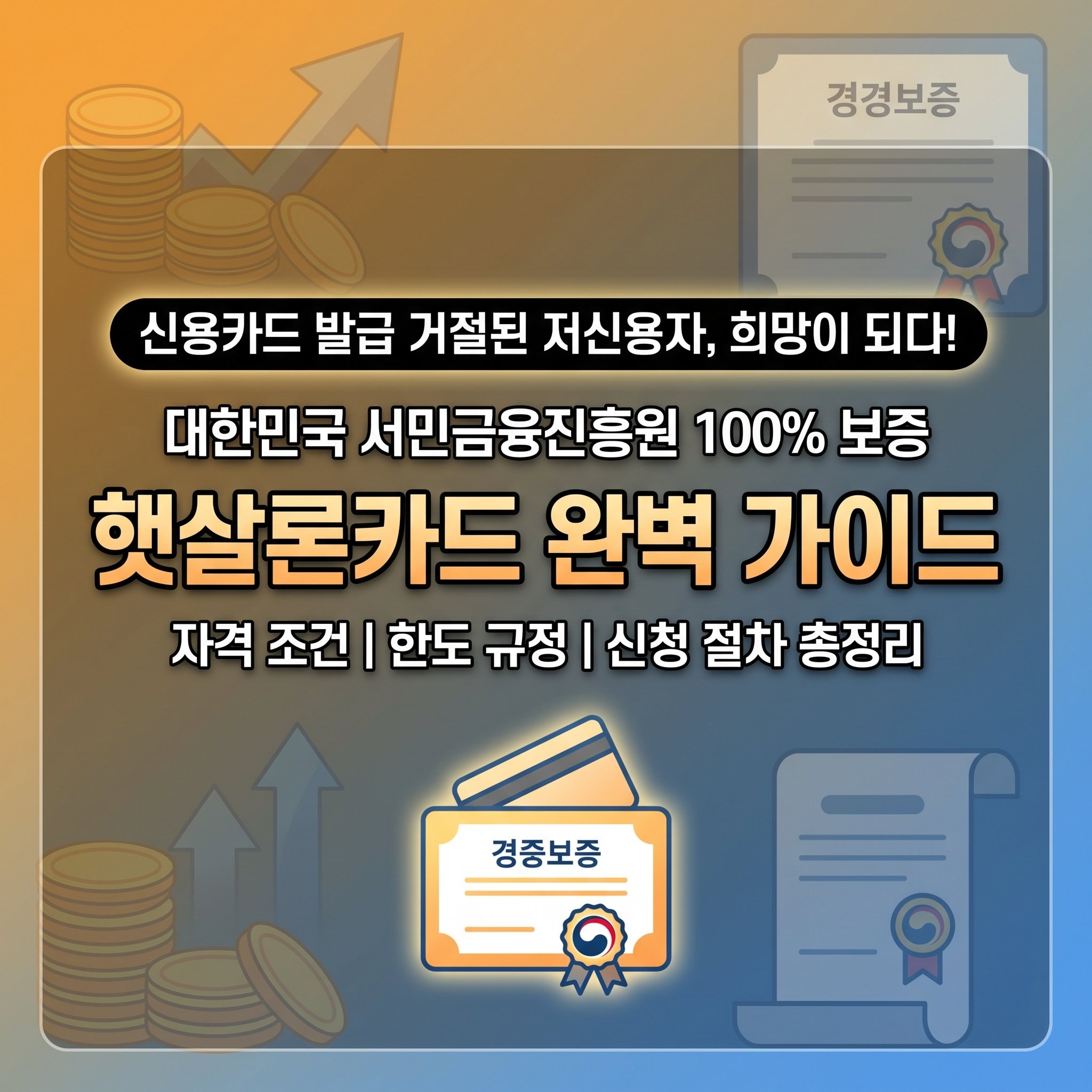 대체 텍스트(ALT): 신용카드 발급 거절 저신용자를 위한 서민금융진흥원 보증 햇살론 카드 자격 조건 및 한도 이용 제한 완벽 가이드