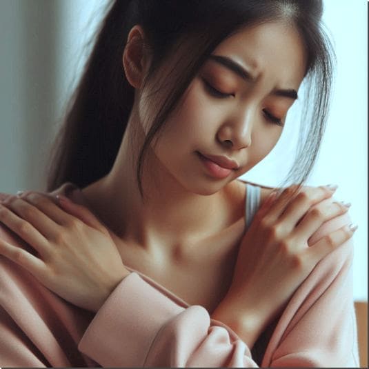 어깨가 아픈 젊은 여성