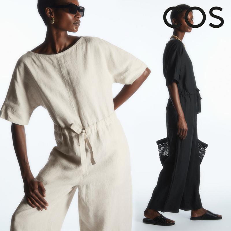 COS 코스 드로우스트링 웨이스트 린넨 점프수트 1163369001