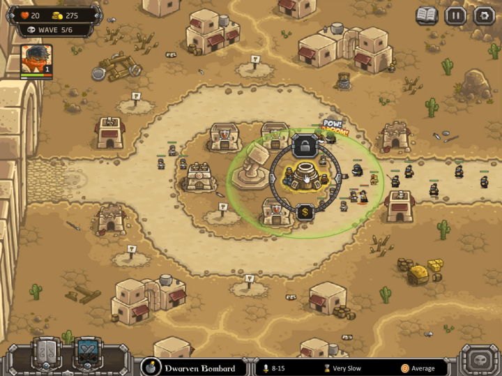 킹덤러쉬-프론티어-플래시게임-플레이-적의-공격을-방어하기-위해-타워를-설치하는-장면