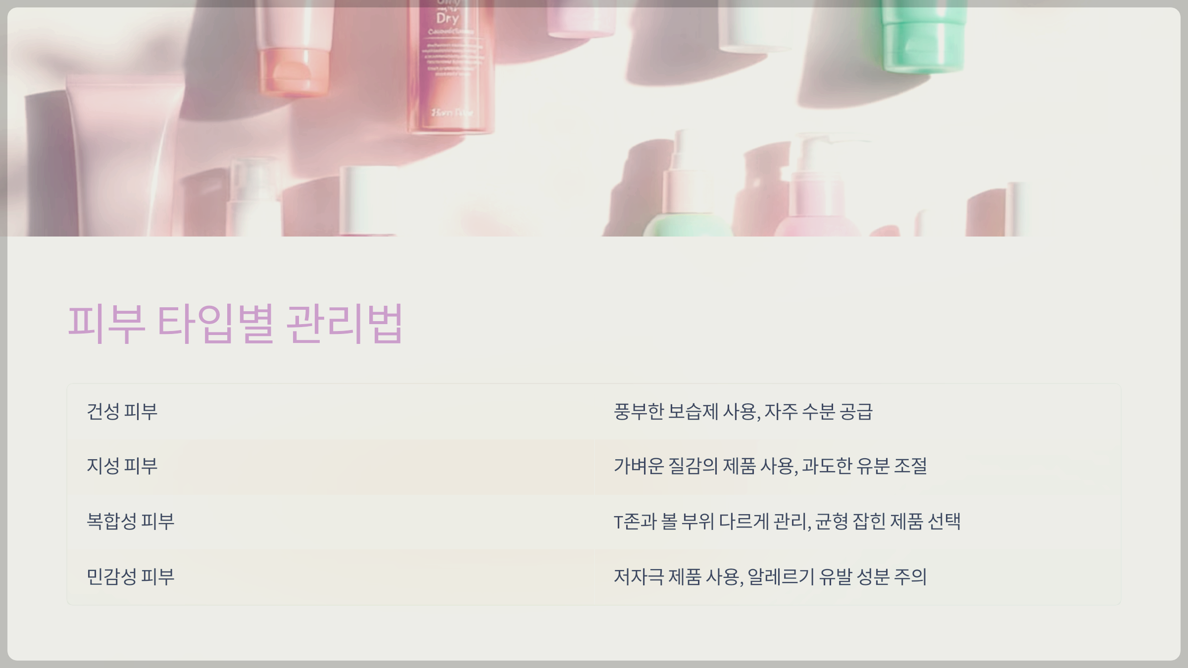 피부 타입별 관리법