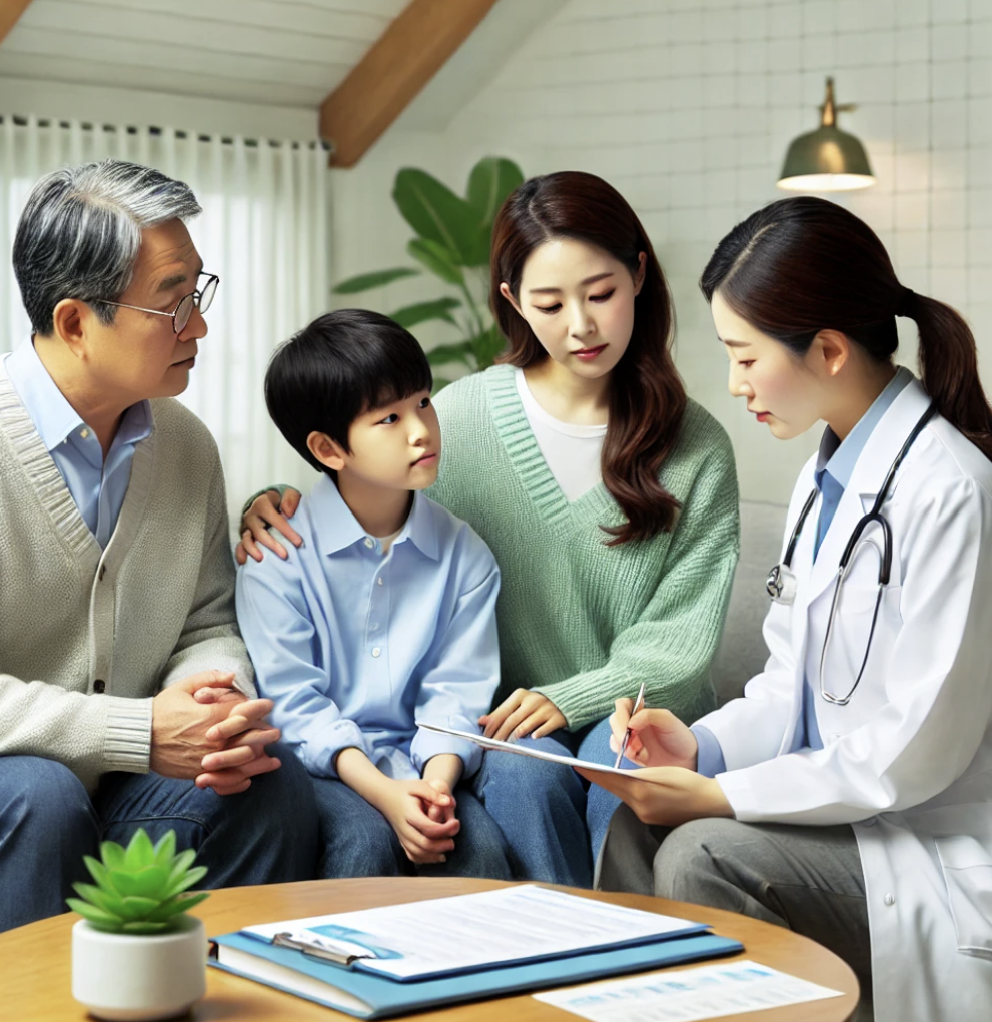 건강보험 상담을 받고 있는 가족의 모습