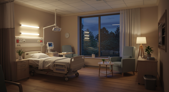 조용한 병실, 낮밤 구분 조명으로 안정된 환경