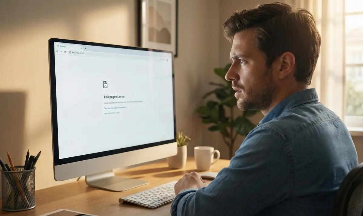 노트북 화면에 뜬 빨간색 제미나이 오류 메시지를 보고 난감해하는 사용자의 모습