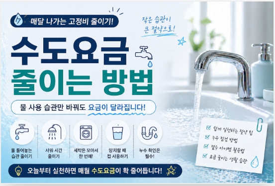 수도요금 줄이는 생활습관을 설명한 이미지