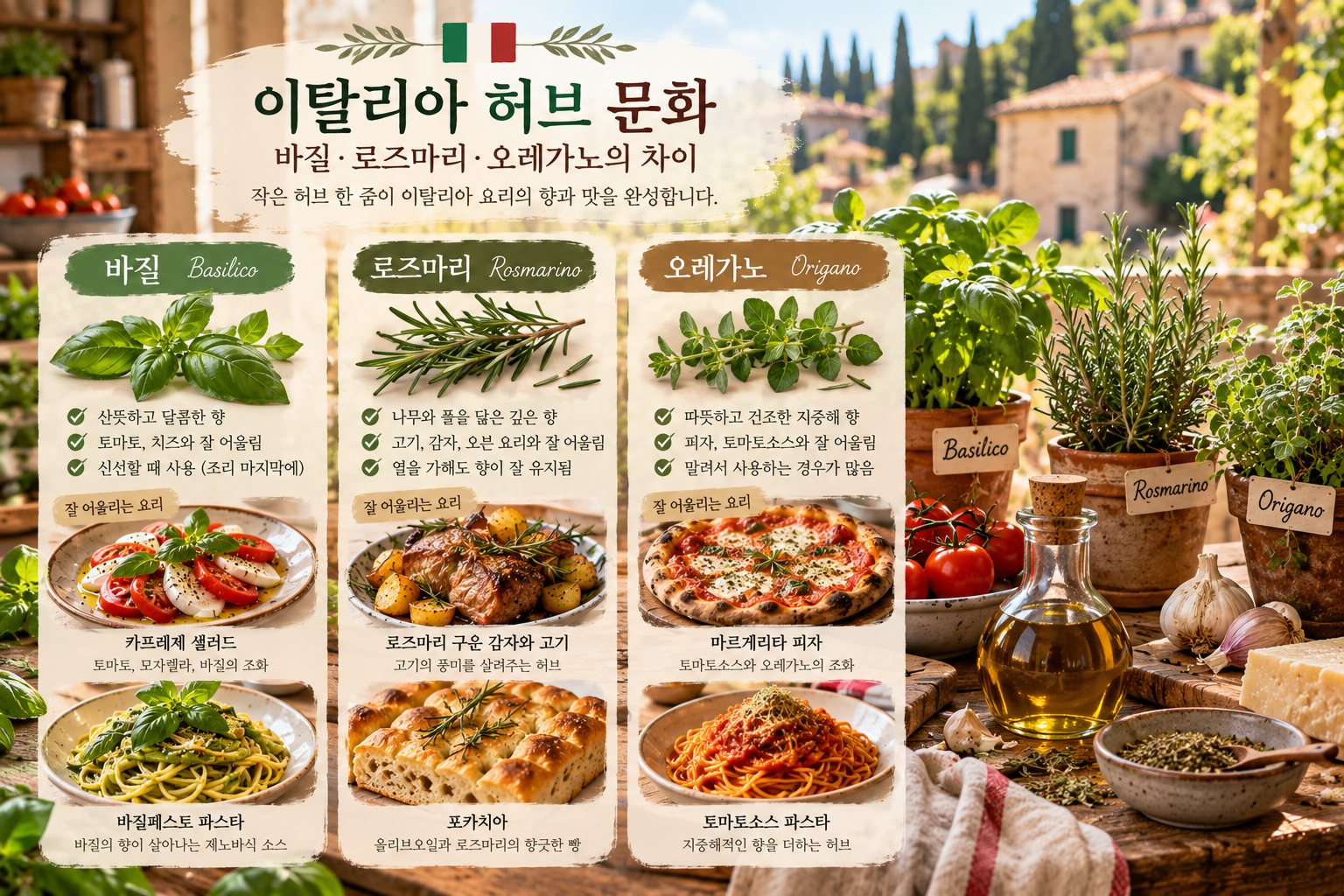 이탈리아 허브 문화, 바질·로즈마리·오레가노의 차이