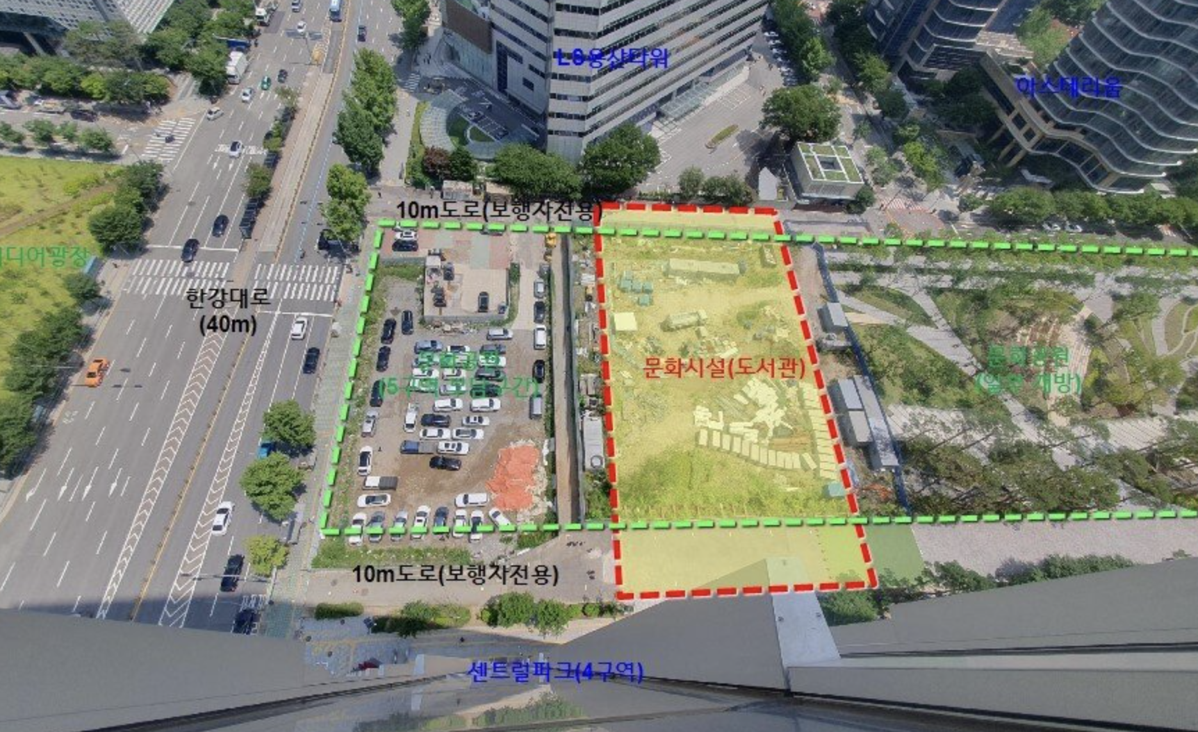 용산 버들개공원 지하에 조성될 도서관 위치