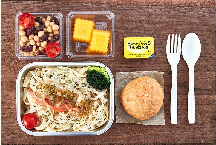 크림 파스타 기내식 세트