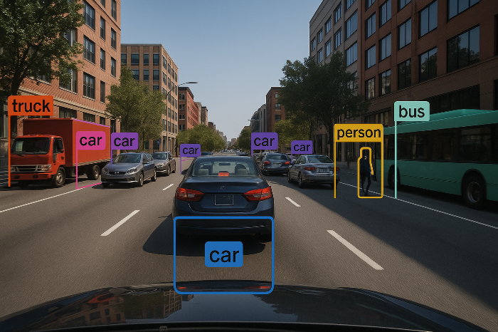 테슬라 비전 시스템이 도로 환경을 인식하는 이미지