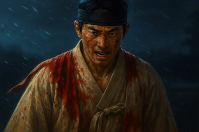 킹덤 좀비 장르의 조선식 해석의 좀비와 혈투로 피가 낭자한 선비 모습