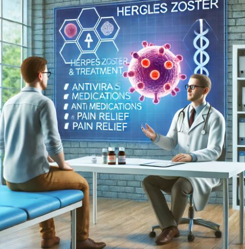 전문가와 대상포진 치료 관련 상담하는 사진