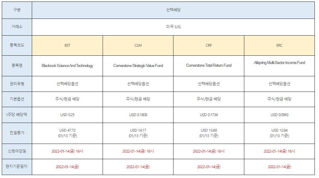 미국주식 선택배당 BST, CLM, CRF, ERC