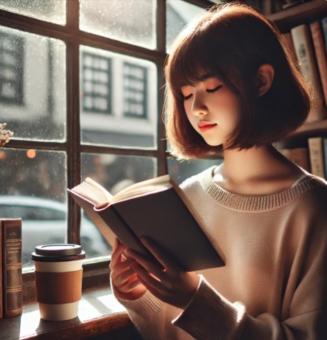 까페에서 독서하는 소녀 그림