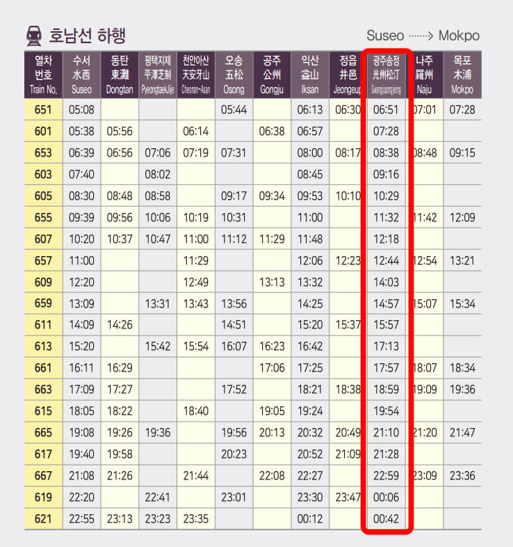 광주-송정역-srt시간표
