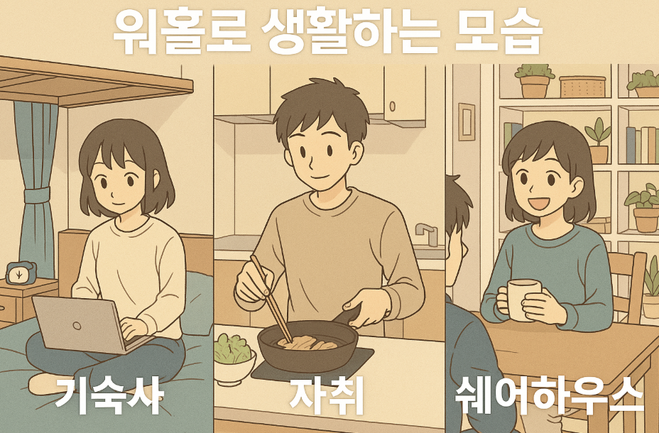 일본에서 워홀할 때 기숙사, 자취, 쉐어하우스에서 생활하는 모습 비교 사진
