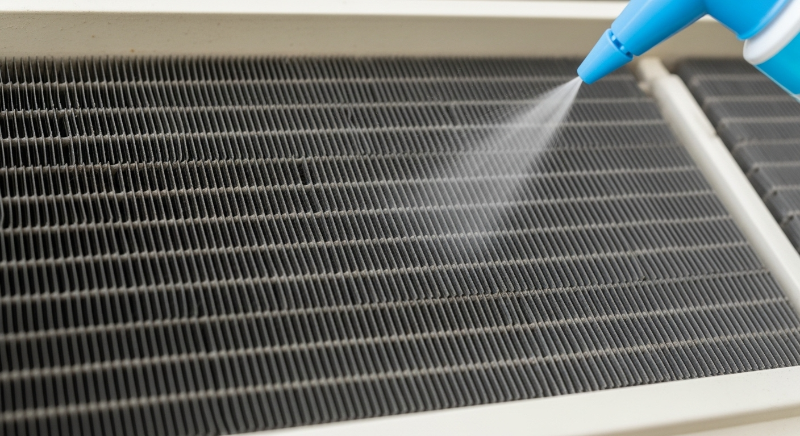 냉각핀에 세정제를 충분히 분사합니다