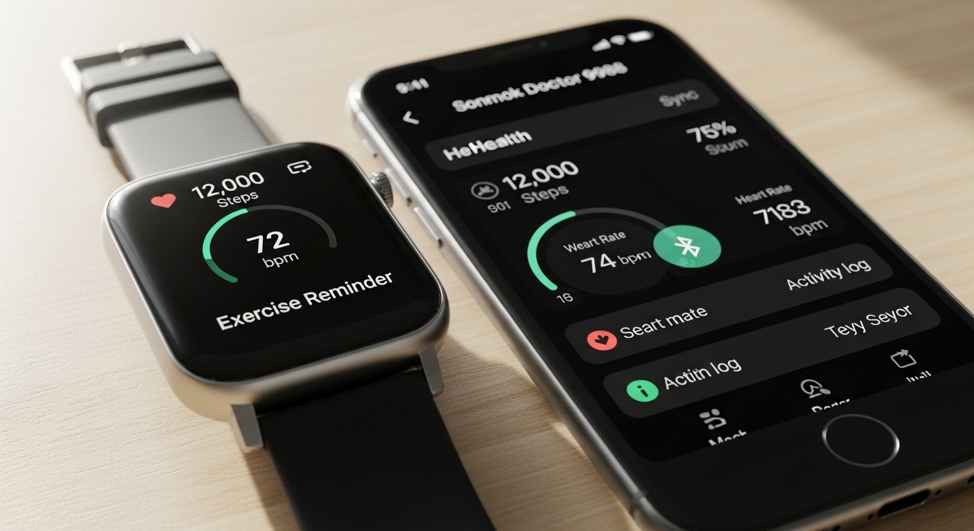 스마트워치에 표시된 걸음 수와 심박수 데이터가 손목닥터9988 앱과 연동된 모습