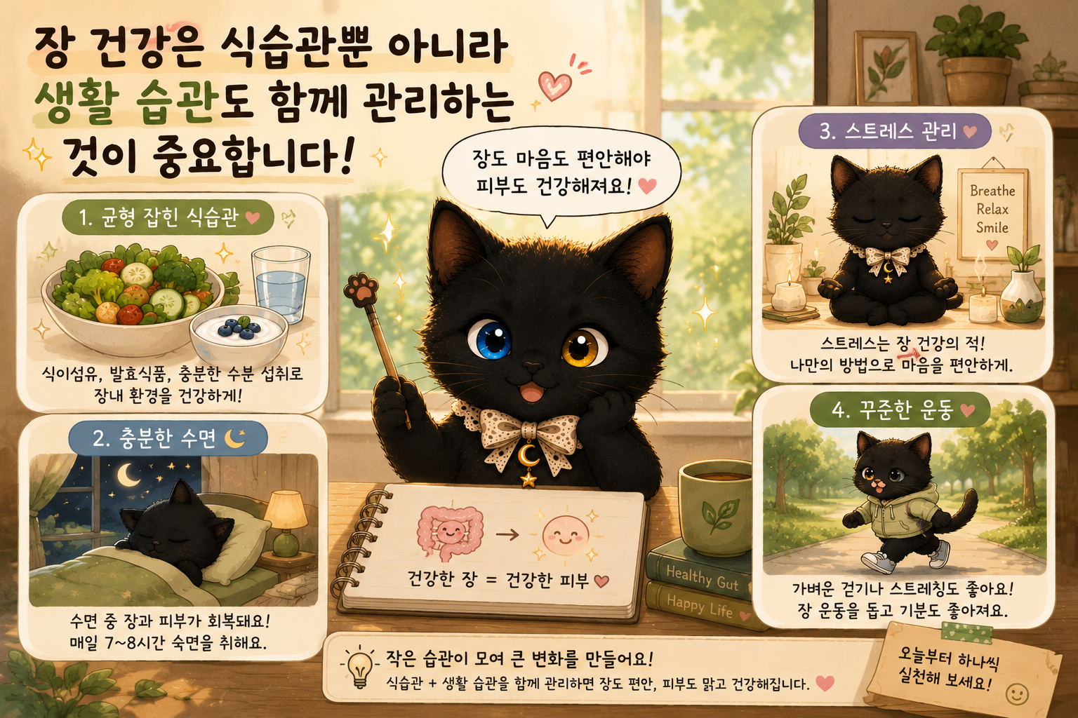 장 건강은 식습관뿐 아니라 생활 습관도 함께 관리하는 것이 중요합니다