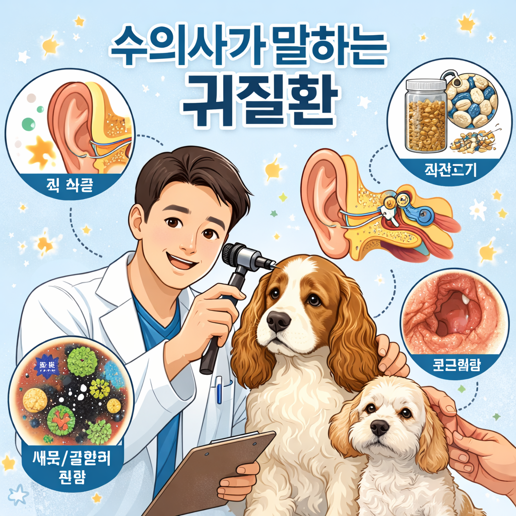 "수의사가 말하는 귀 질환" 문구 이미지