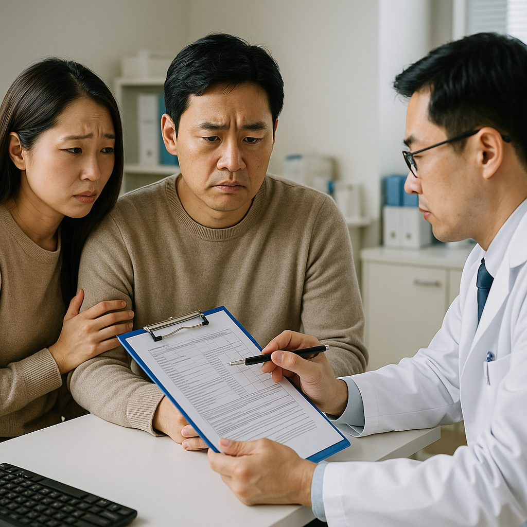 적절한 대처를 하기 위해 의사와 상담하는 남성