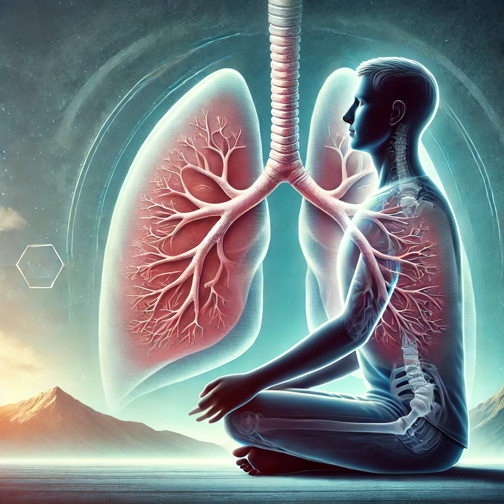 "Illustration of a person practicing deep breathing exercises, improving lung capacity and function"