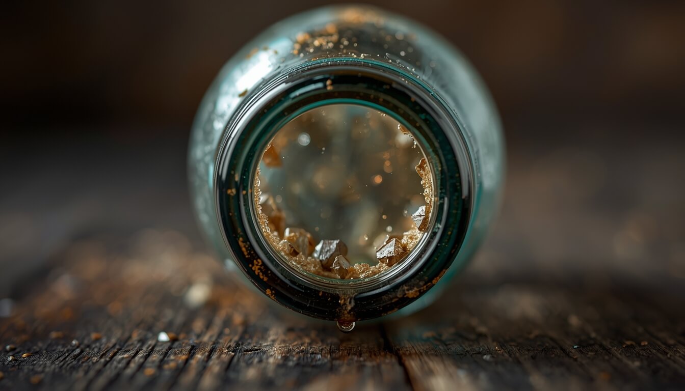 곰팡이와 물때가 쌓인 입구 좁은 긴 병 바닥 상태