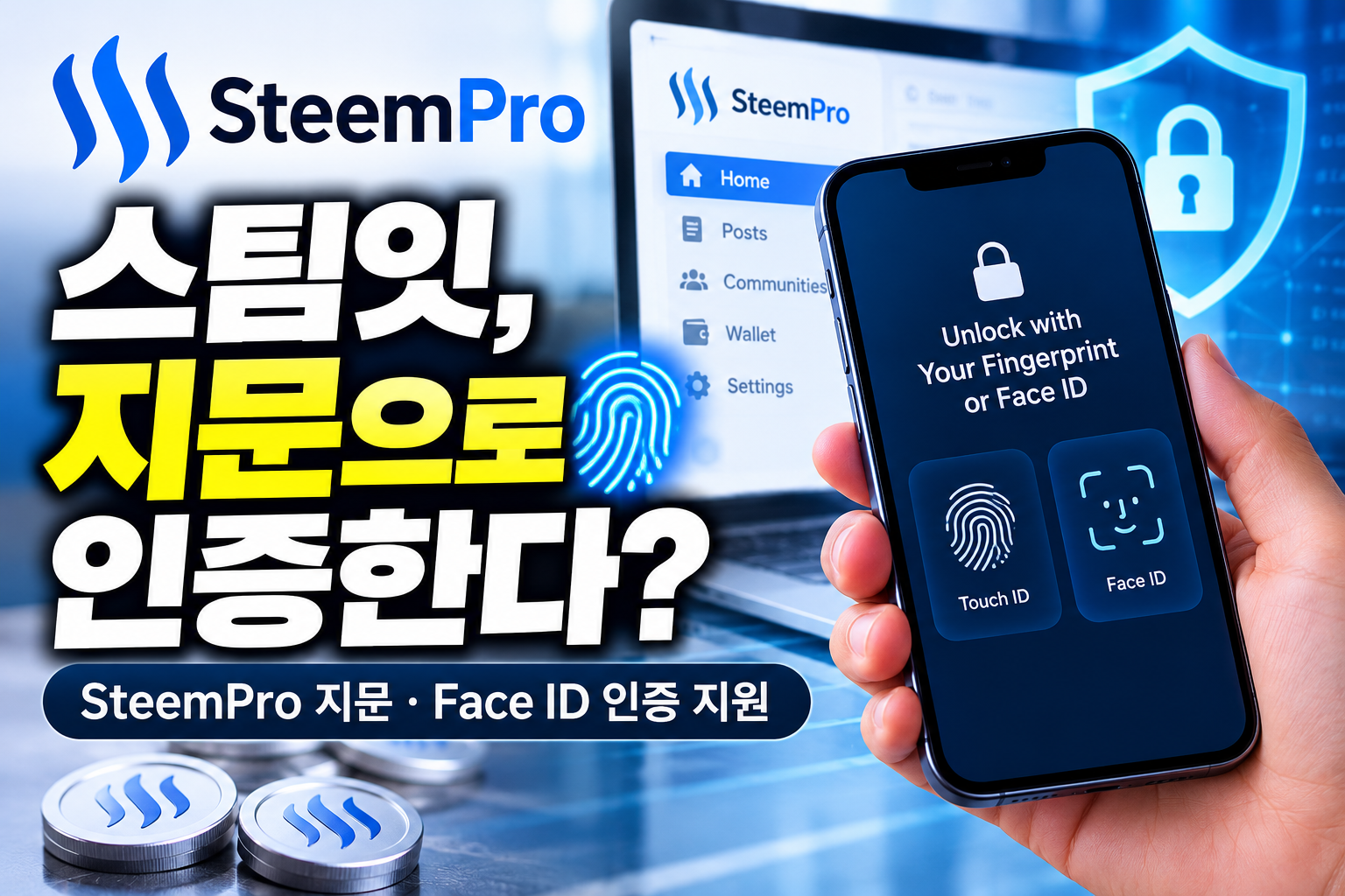 SteemPro에서 새롭게 소개한 지문 및 Face ID 기반 스팀잇 개인키 잠금 해제 기능 설명