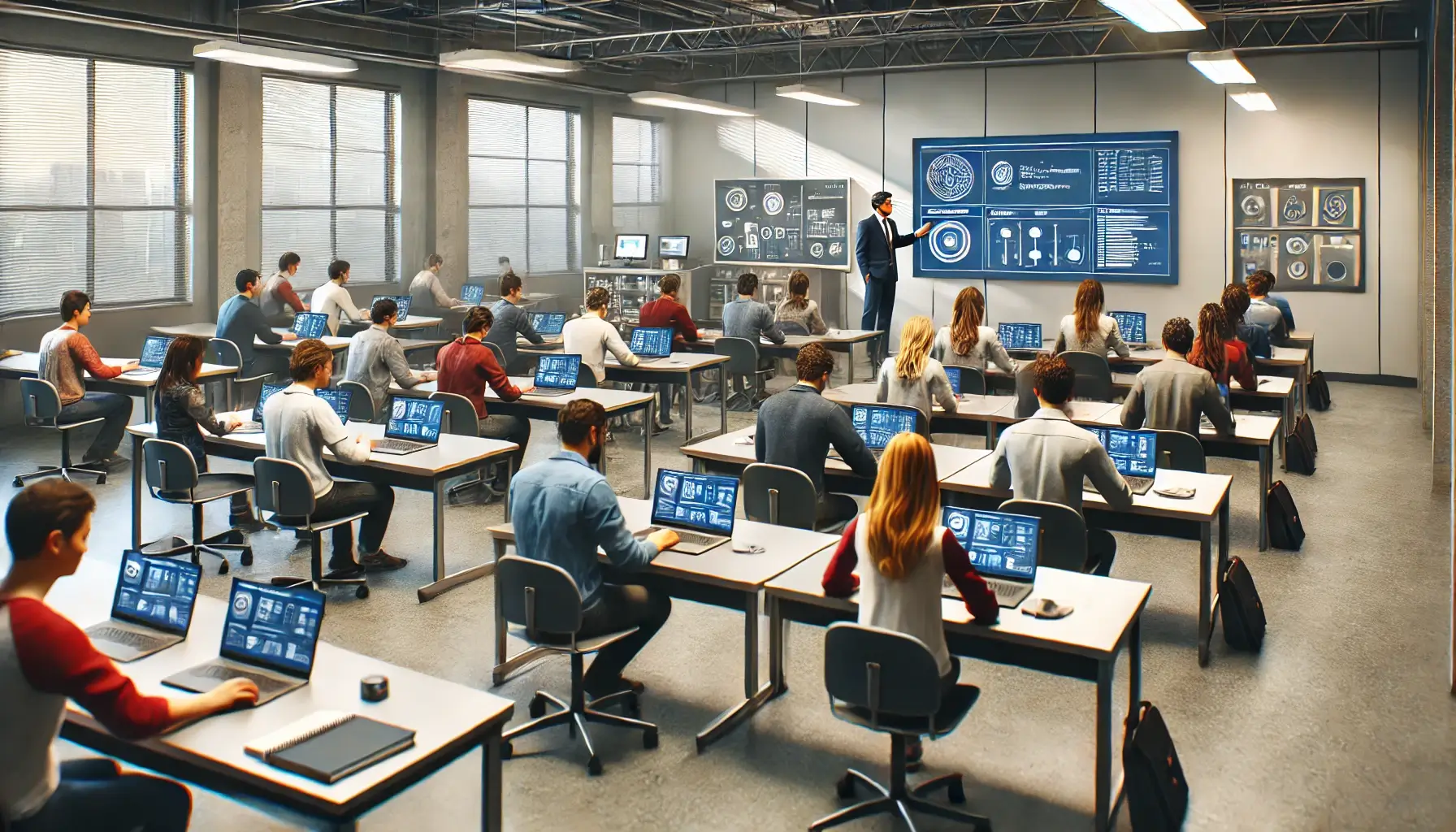 직업 훈련 및 자격증 교실 환경을 표현한 이미지입니다.