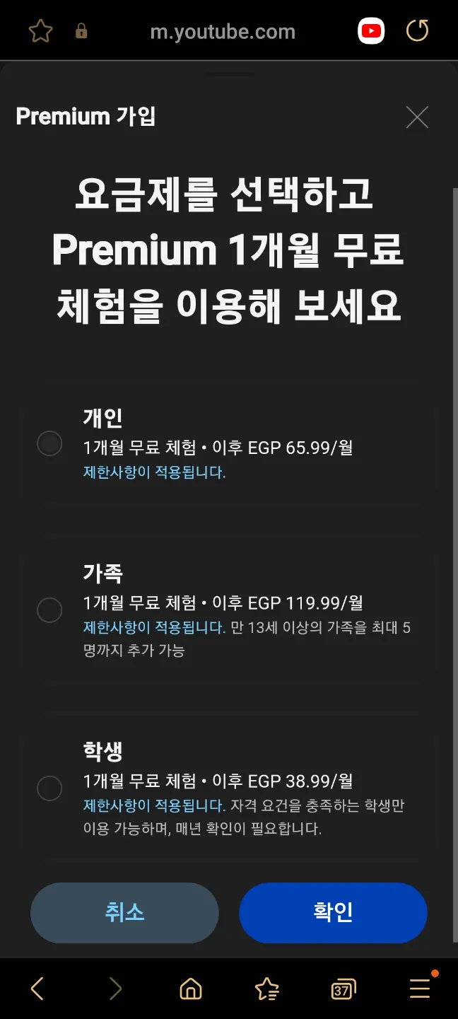 YouTube Premium 가입
