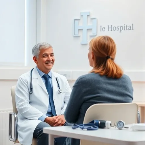 환자가 의사와 상담하는 모습, 혹은 병원 로고나 의사의 청진기, 의료 도구를 통해 전문적인 의료 서비스를 나타냅니다. 신뢰감과 안정감을 주는 분위기로 연출합니다.