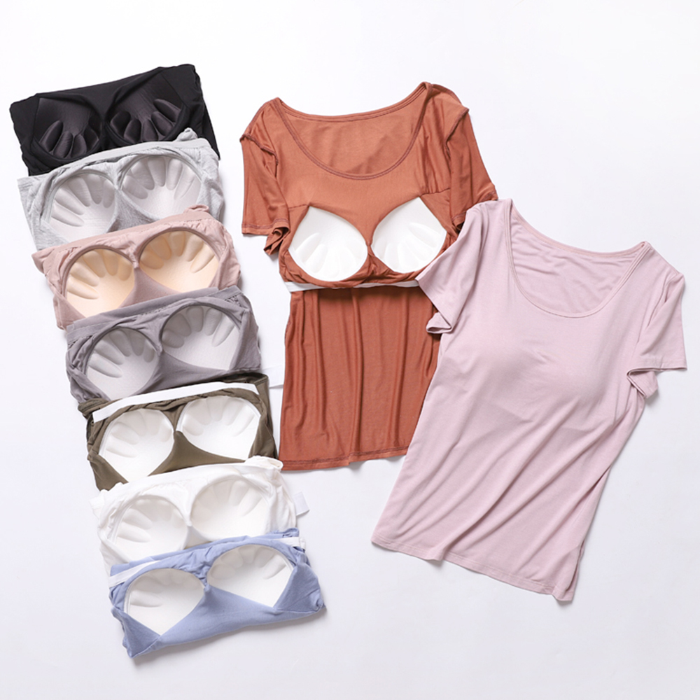 노라인피스 노브라티 브라 티셔츠 캡내장 브라캡 반팔 이너 인견