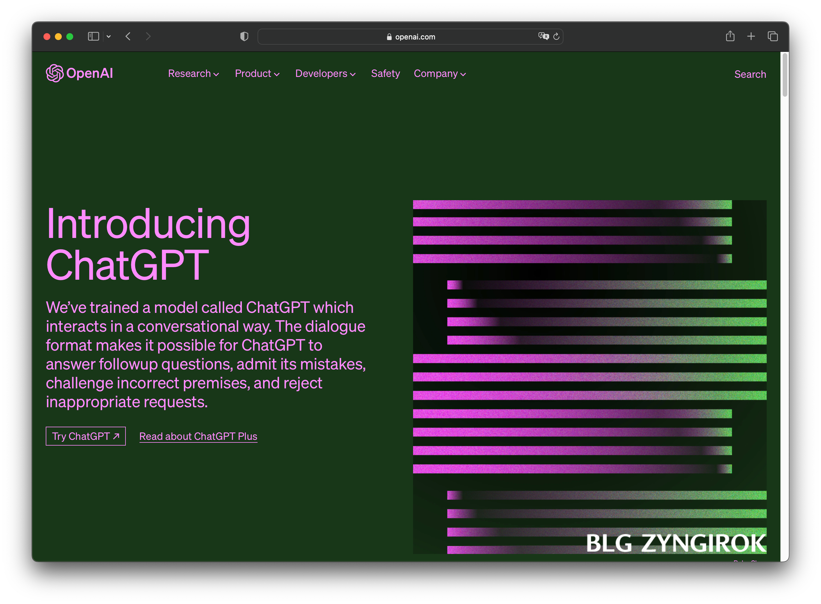 OpenAI 웹페이지 모습이다.