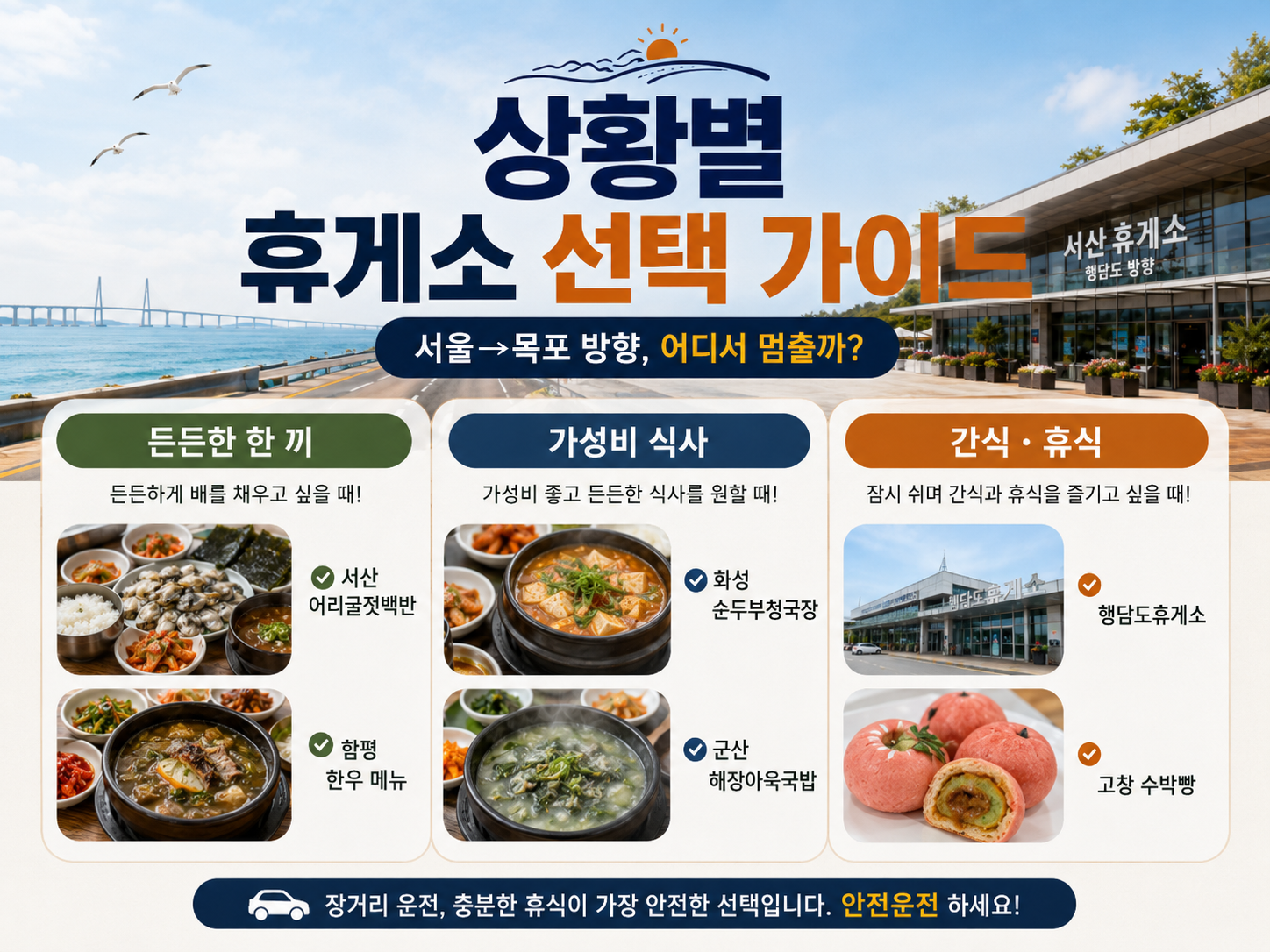 서해안고속도로 상황별 휴게소 선택과 든든한 식사&middot;가성비&middot;간식 추천 이미지
