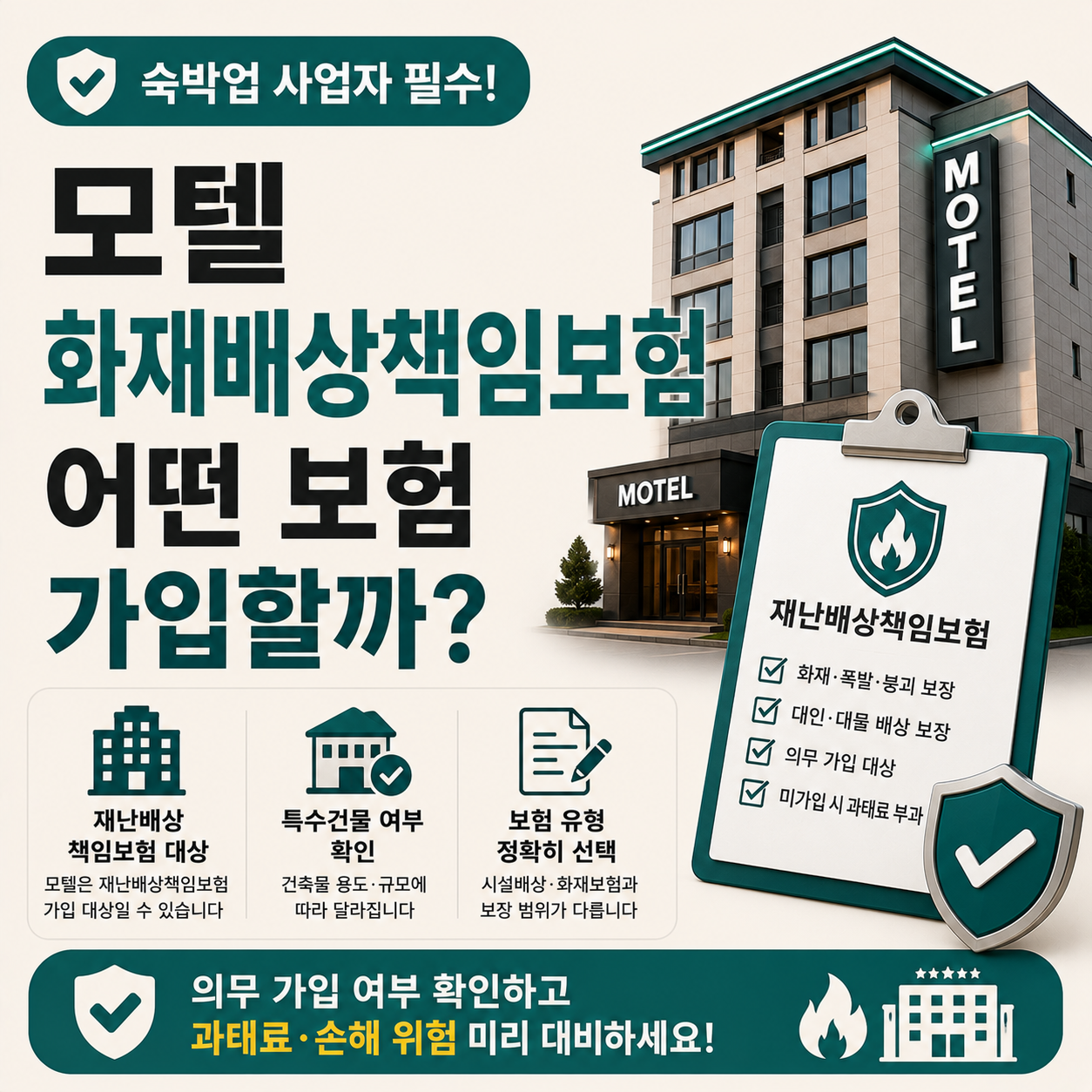 모텔 건물과 화재배상책임보험 서류 이미지