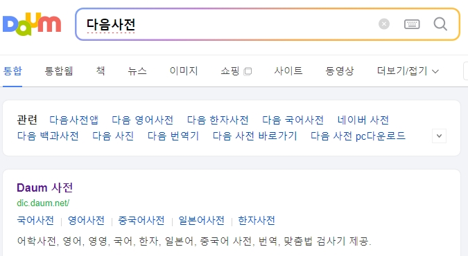 다음 포털에서 나이 미수 뜻을 검색하기 위해 입력창에 단어를 적어둔 모습