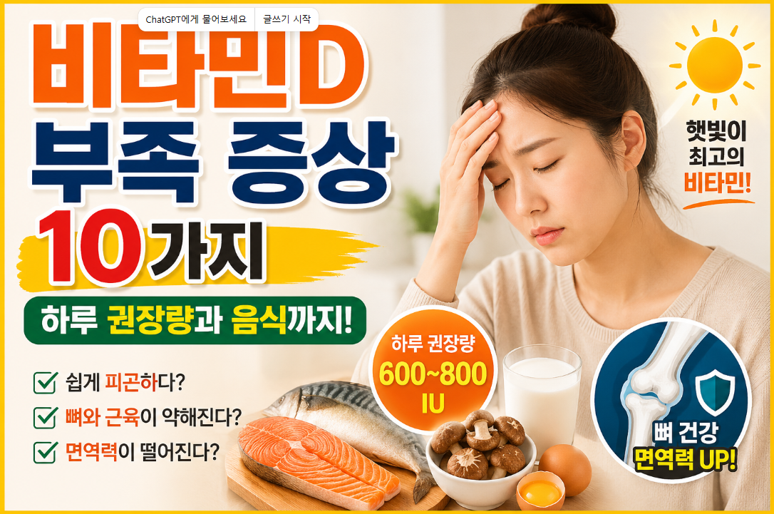 비타민D 부족 증상 10가지｜하루 권장량과 음식까지