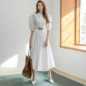 딘트 세닌 헨리넥 투 벨트 미디 원피스 d4188