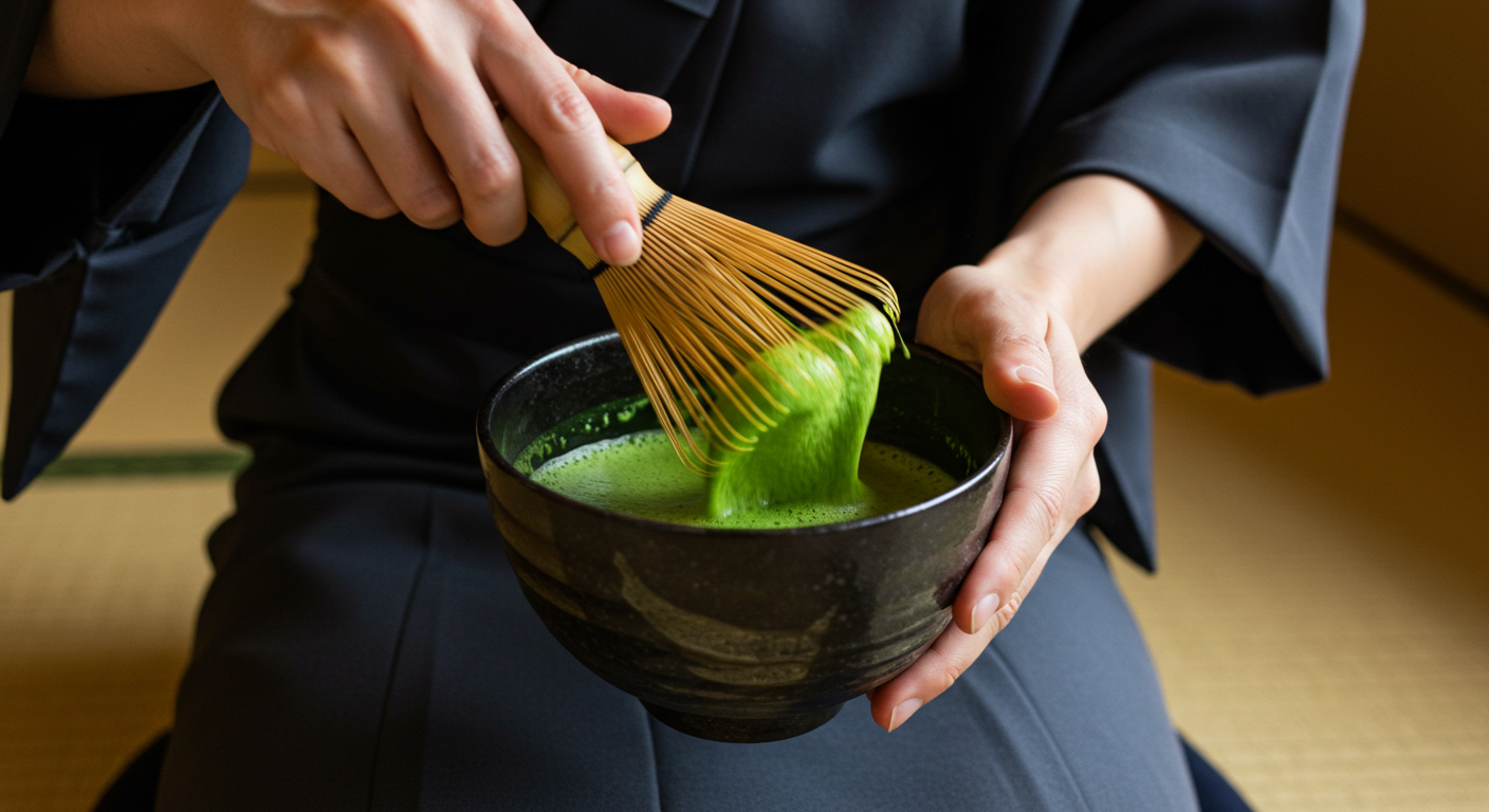 선생님이 차센으로 말차 거품을 내는 모습